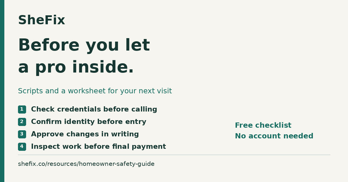 SheFix homeowner safety guide: four checks before a home service visit