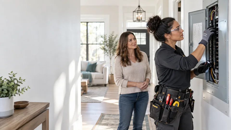 A woman trade professional discussing a home project