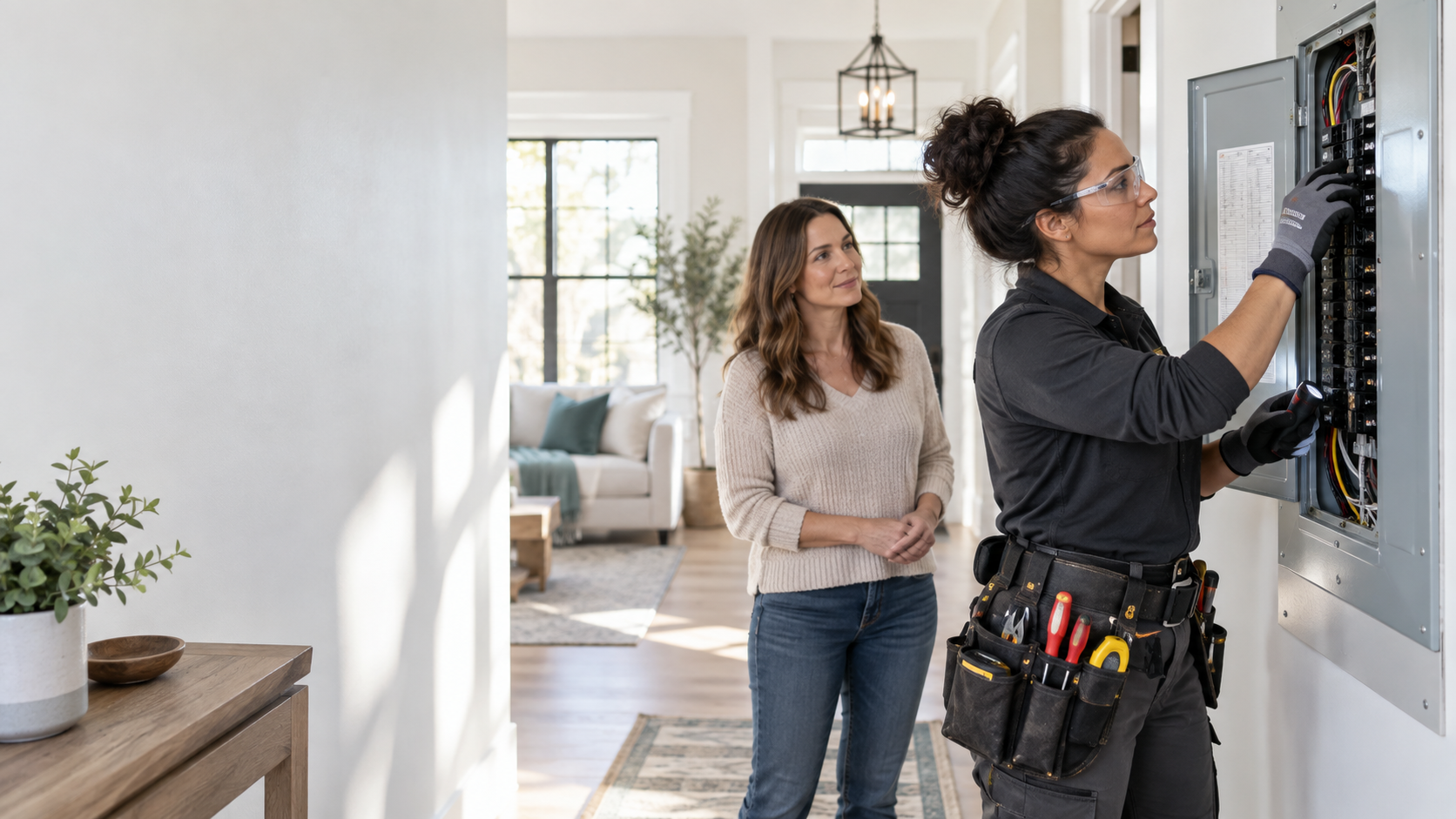 A woman trade professional discussing a home project
