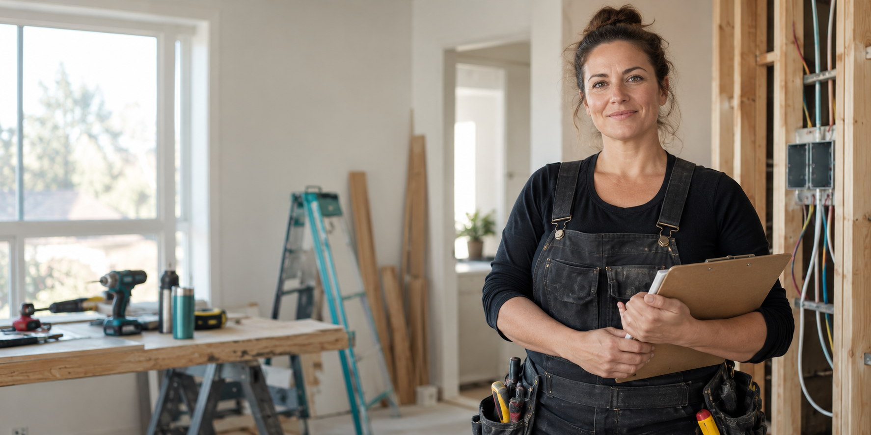 A skilled woman electrician working in a residential renovation